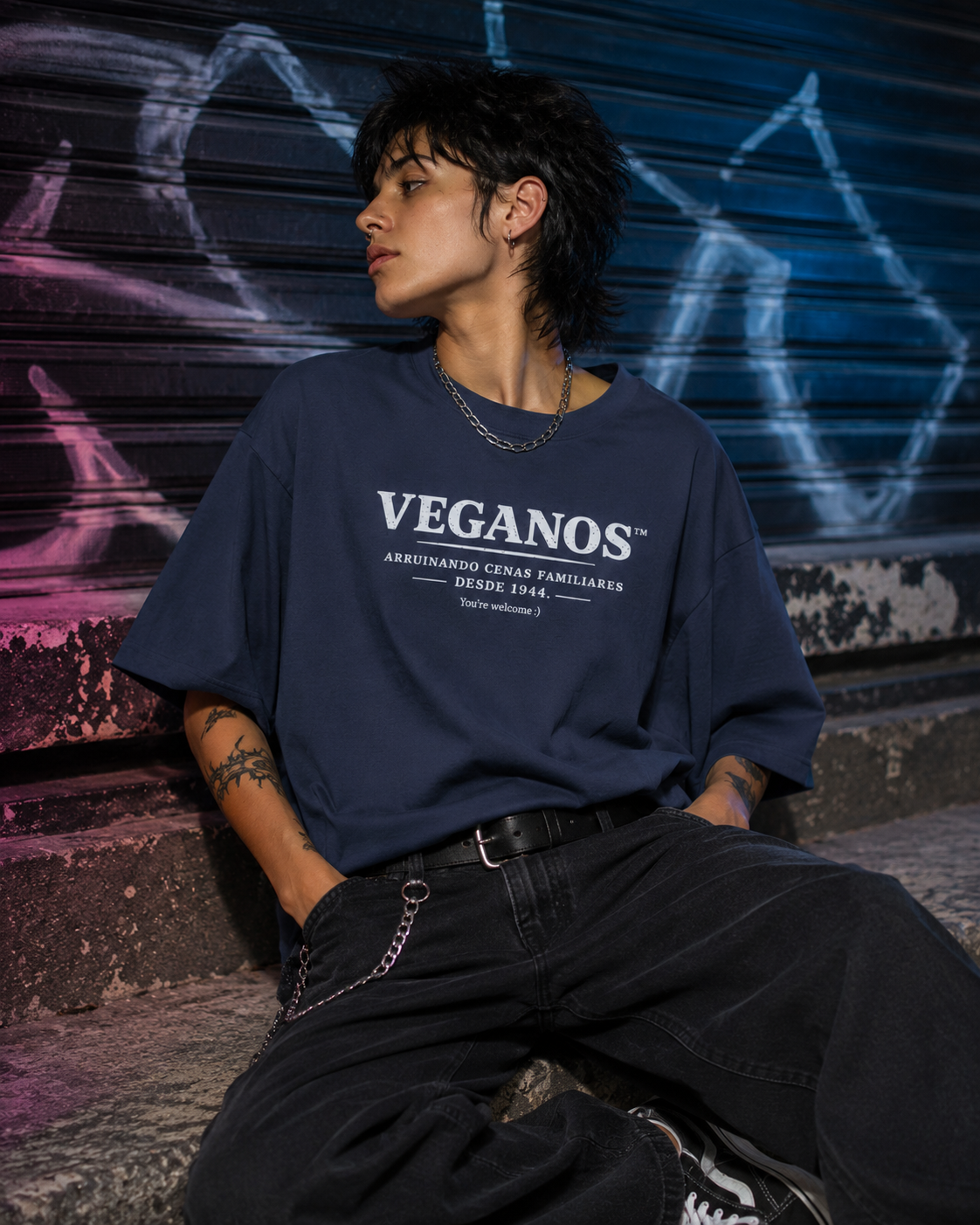 Polera Oversize "VEGANOS: Arruinando cenas familiares" — Unisex