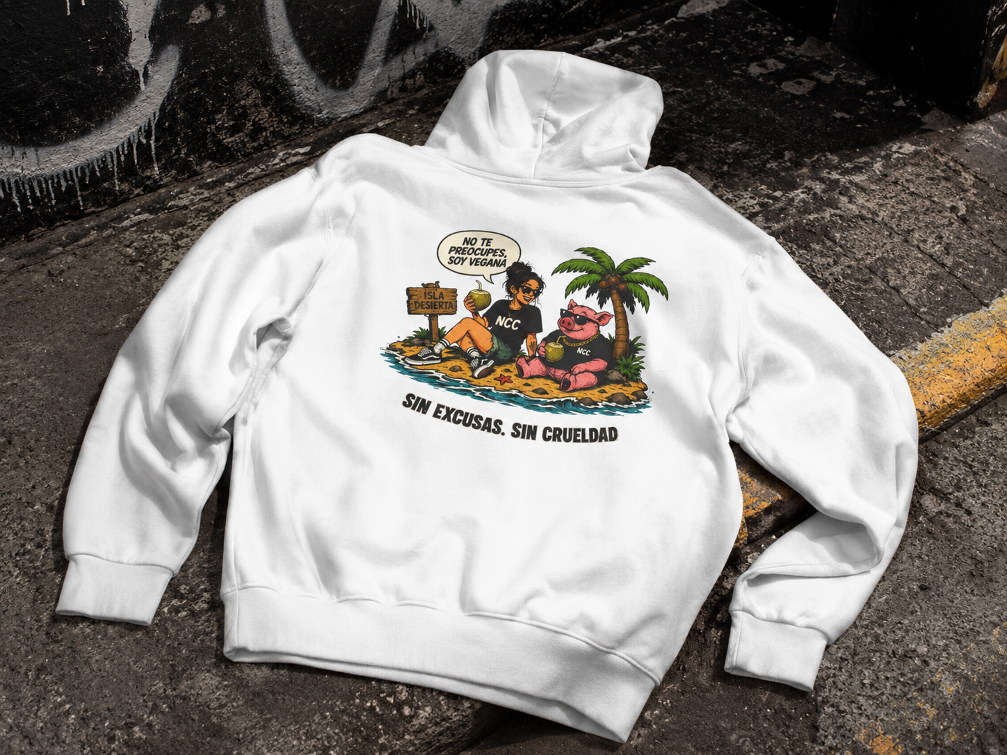 Polerón con Gorro "Vegana en una Isla Desierta"