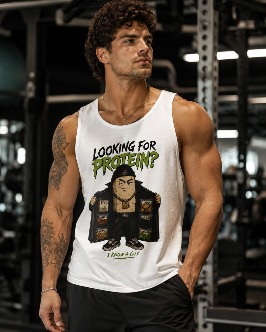 Musculosa Gym "Looking for Protein?" – Hombre